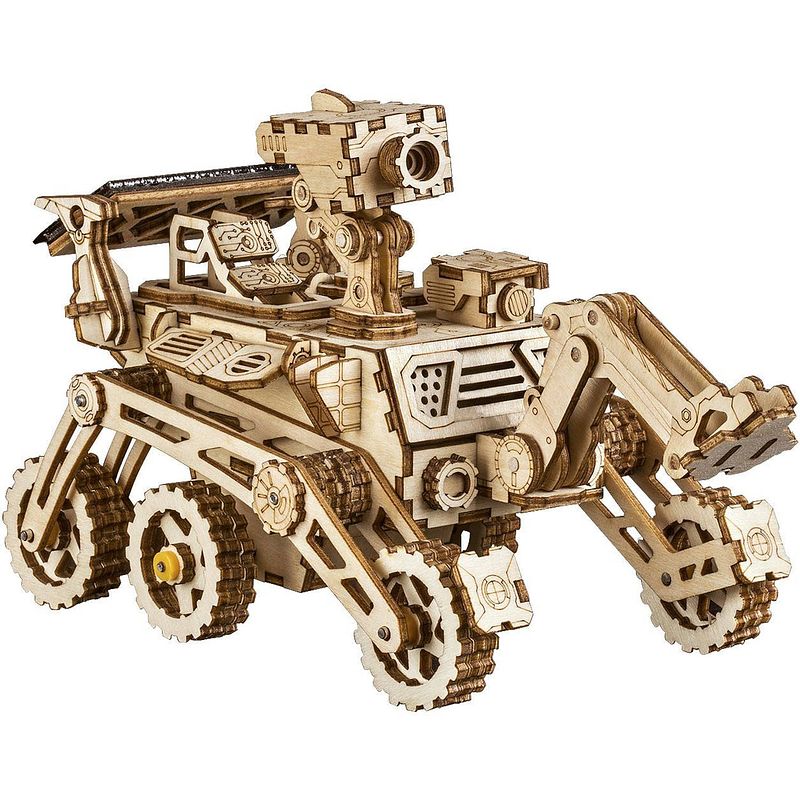 Foto van Robotime curiosity rover met zonnecel ls402 - houten modelbouw - diy