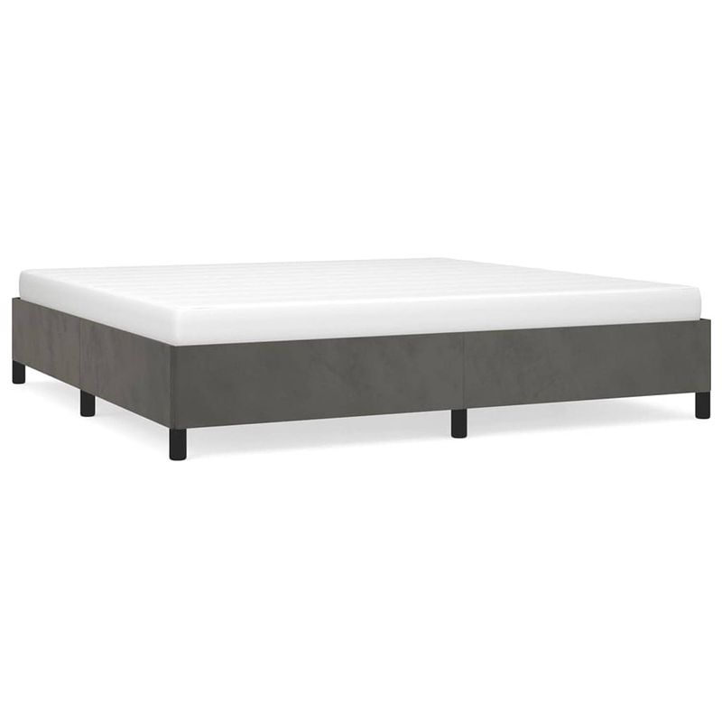 Foto van The living store bedframe - fluweel - ondersteunende poten - multiplex lattenbodem - donkergrijs - 203x203x35cm