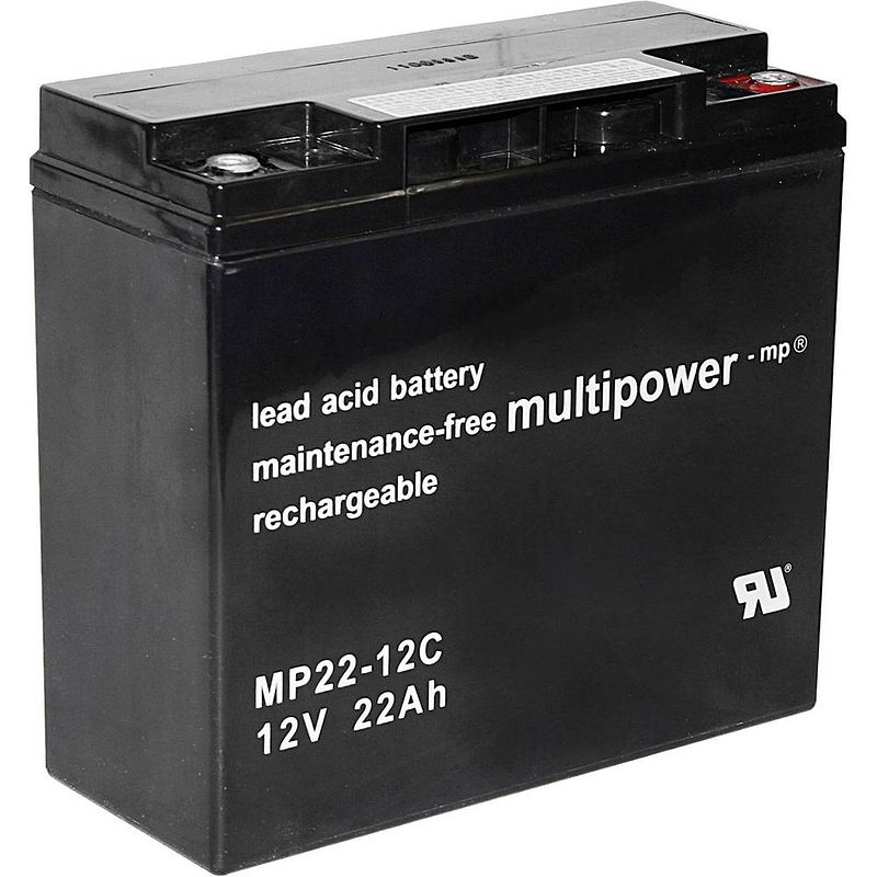 Foto van Multipower pb-12-22-m5 loodaccu 12 v 22 ah loodvlies (agm) (b x h x d) 181 x 167 x 76 mm m6-schroefaansluiting cyclusbestendig, onderhoudsvrij, geringe