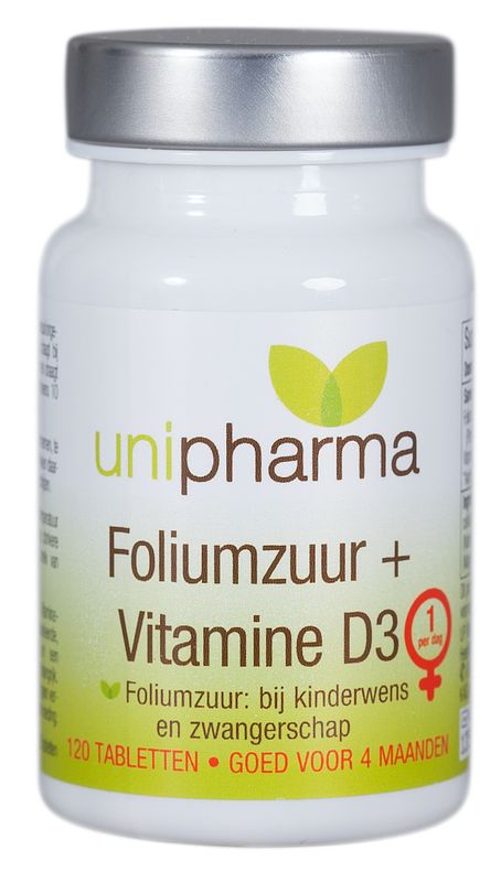 Foto van Unipharma foliumzuur + vitamine d3 tabletten 120st