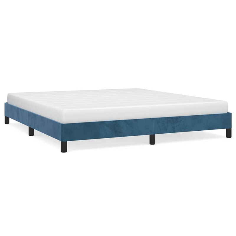 Foto van The living store bedframe - zacht fluwelen stof - ondersteunende poten - multiplex lattenbodem - donkerblauw - 203 x