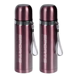 Foto van 2x stuks metallic thermosflessen / isoleerflessen rvs voor onderweg lichtroze 500 ml - thermosflessen