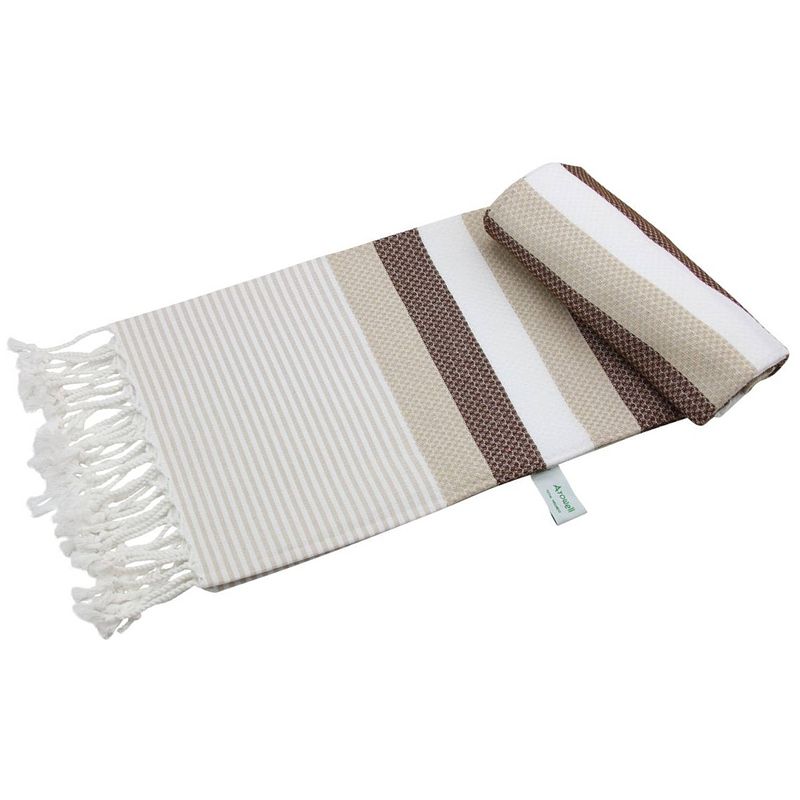 Foto van Arowell honeycomb banded pestemal - fouta - hamamdoek - hammamdoek - bruin - 180 x 100 cm