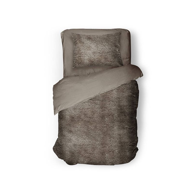 Foto van Eleganzzz dekbedovertrek flanel fleece - taupe grijs 140x200/220cm