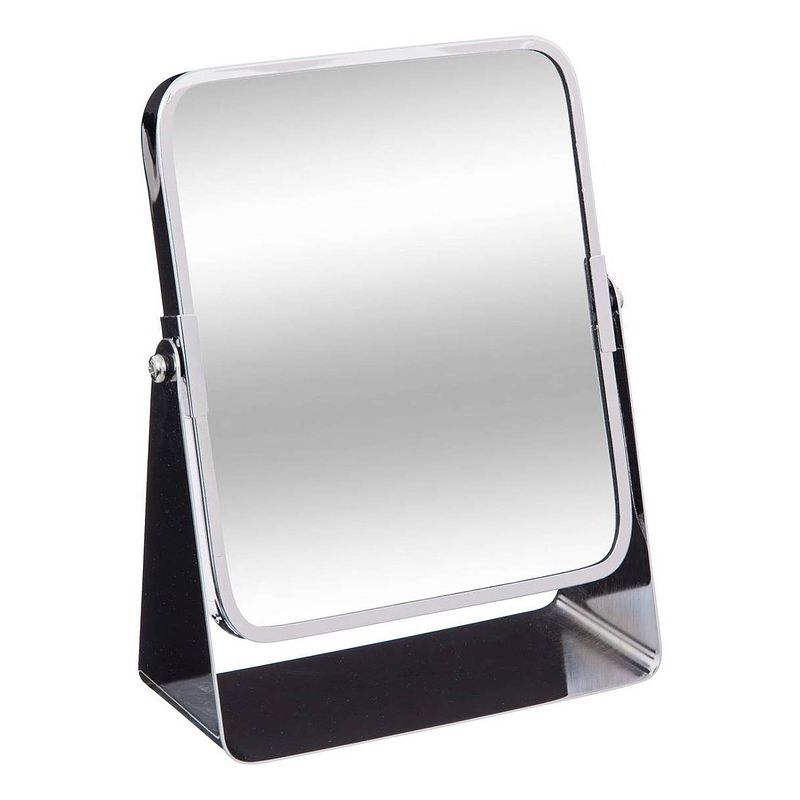 Foto van 5five make-up spiegel - 3x zoom - metaal - 7 x 20 cm - zilver - rechthoek - dubbelzijdig - make-up spiegeltjes