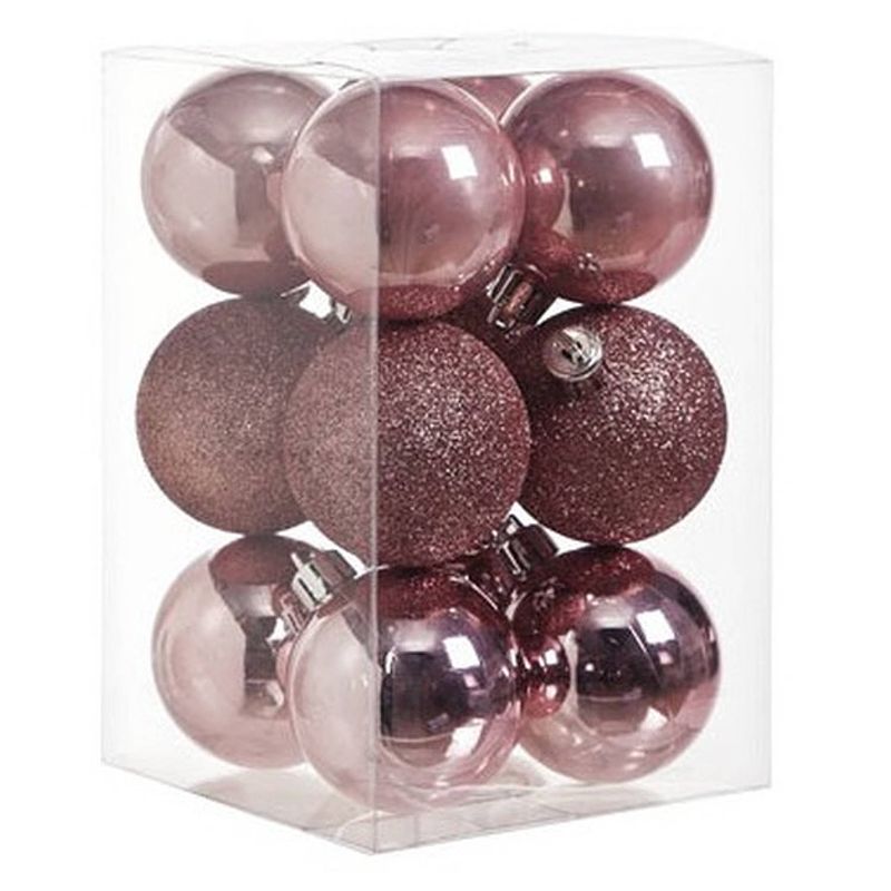 Foto van 12x roze kunststof kerstballen 6 cm - mat/glans - onbreekbare plastic kerstballen - kerstboomversiering roze