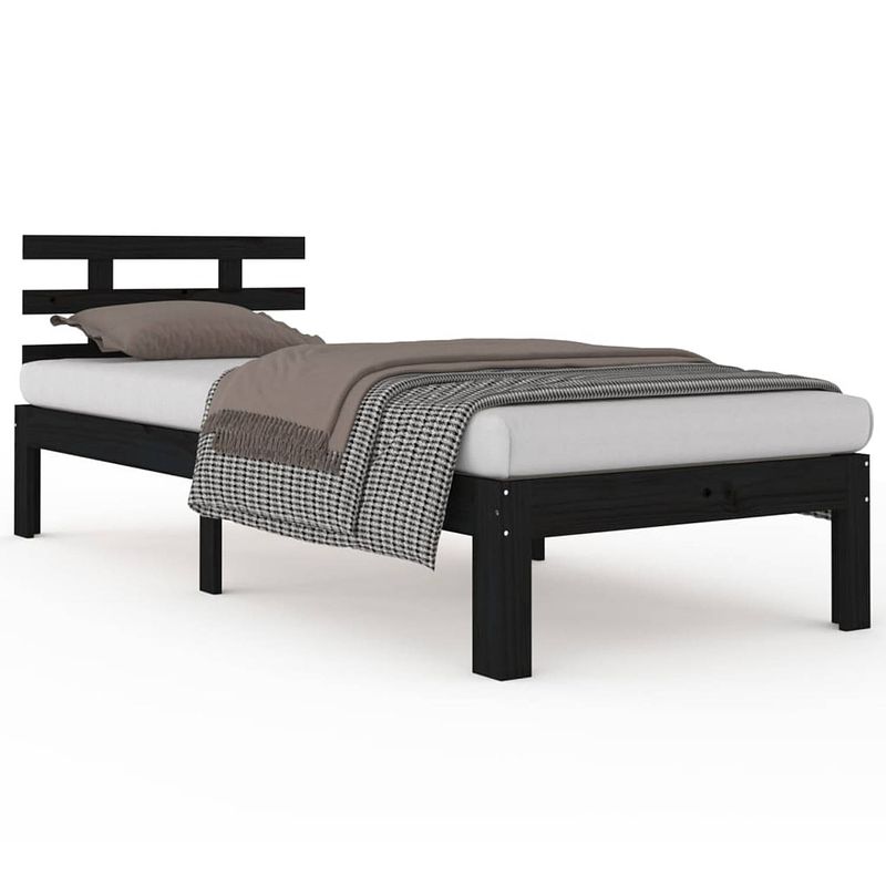 Foto van The living store bedframe grenenhout - eenpersoons zwart 90x200cm