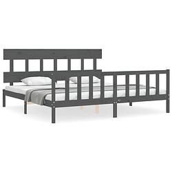 Foto van The living store houten bedframe - massief grenenhout - 205.5 x 205.5 x 81 cm - grijs