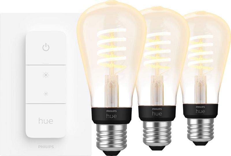 Foto van Philips hue filament white ambiance edison 3-pack + dimmer