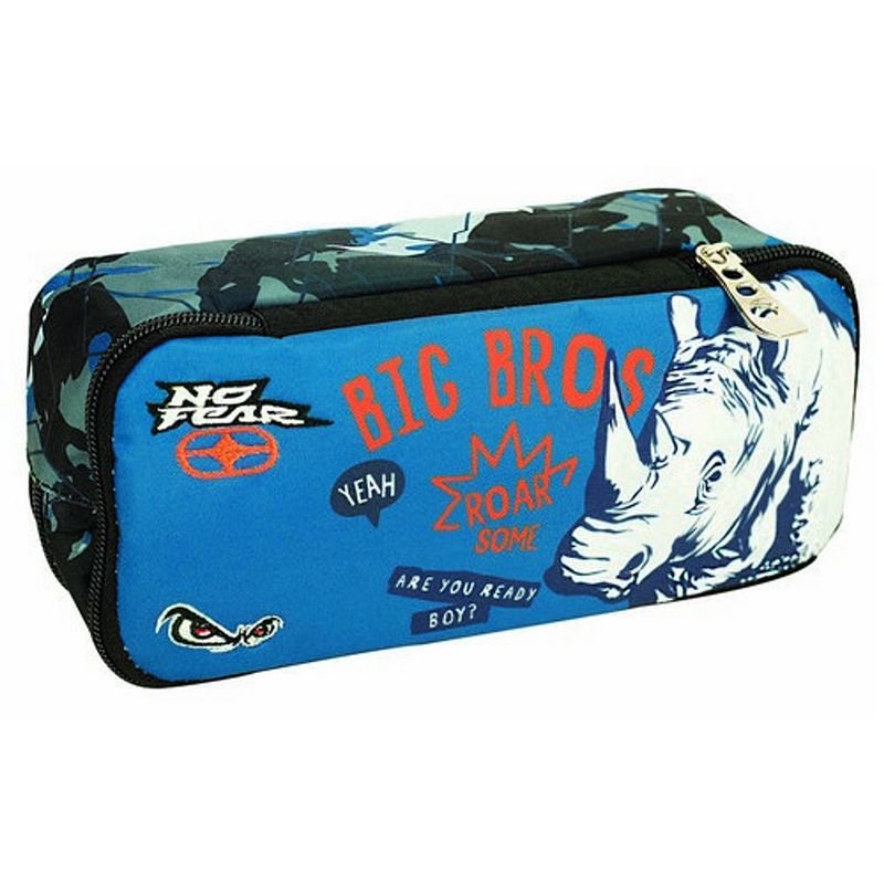 Foto van No fear etui neushoorn junior 20 cm textiel blauw 27-delig