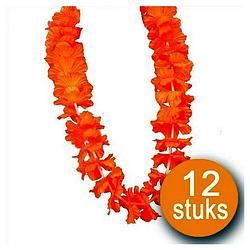 Foto van Oranje versiering 12 stuks oranje krans hawaii xl