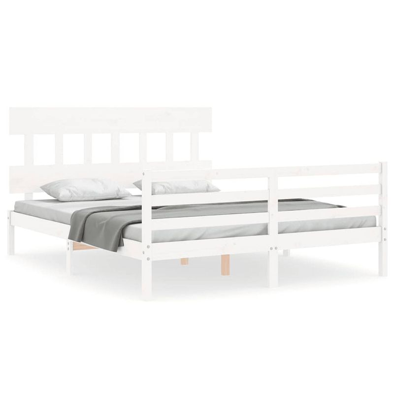 Foto van The living store massief grenenhouten bedframe - 205.5 x 155.5 x 81 cm - wit - montage vereist