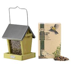 Foto van Vogelhuisje/voedersilo met twee vakken hout 22 cm inclusief vogelvoer - vogelhuisjes