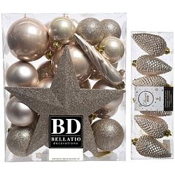 Foto van Kerstversiering kunststof kerstballen met piek parel/champagne 5-6-8 cm pakket van 39x stuks - kerstbal