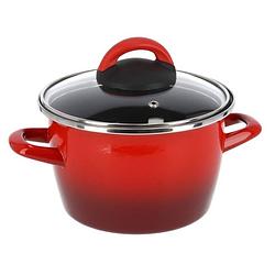 Foto van Rvs rode kookpan/pan met glazen deksel 16 cm 3 liter - kookpannen