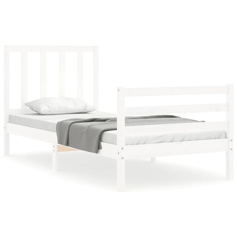 Foto van The living store bedframe massief grenenhout - wit - 205.5 x 95.5 x 100 cm - multiplex lattenbodem