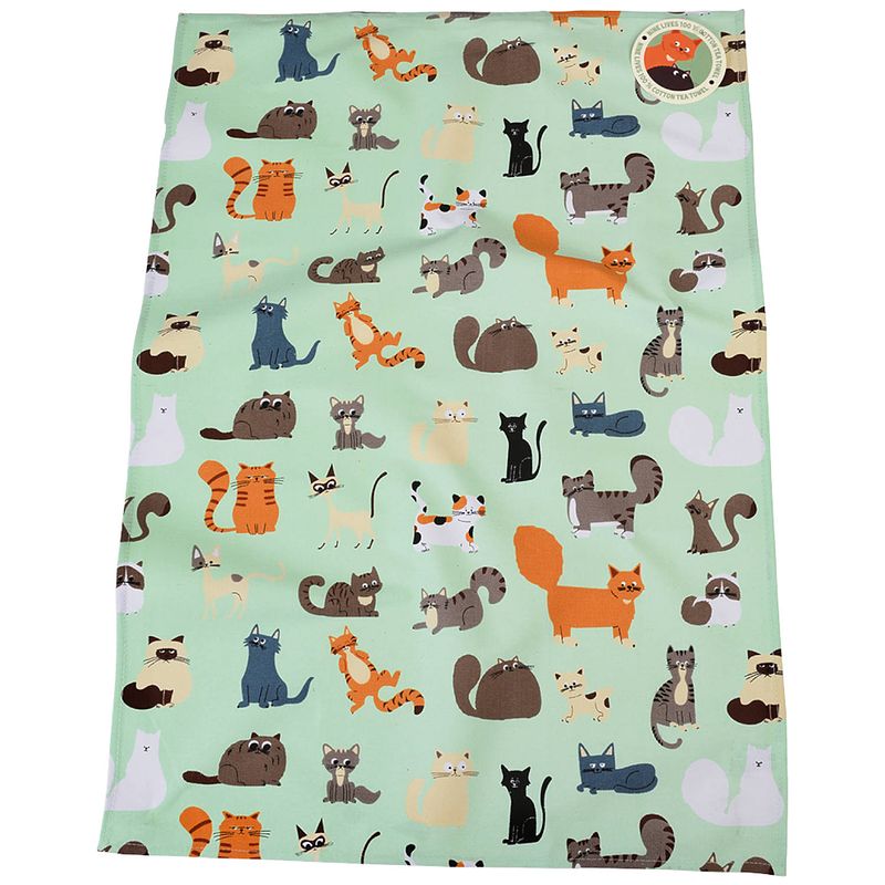 Foto van Rex london theedoek met kattenprint nine lives