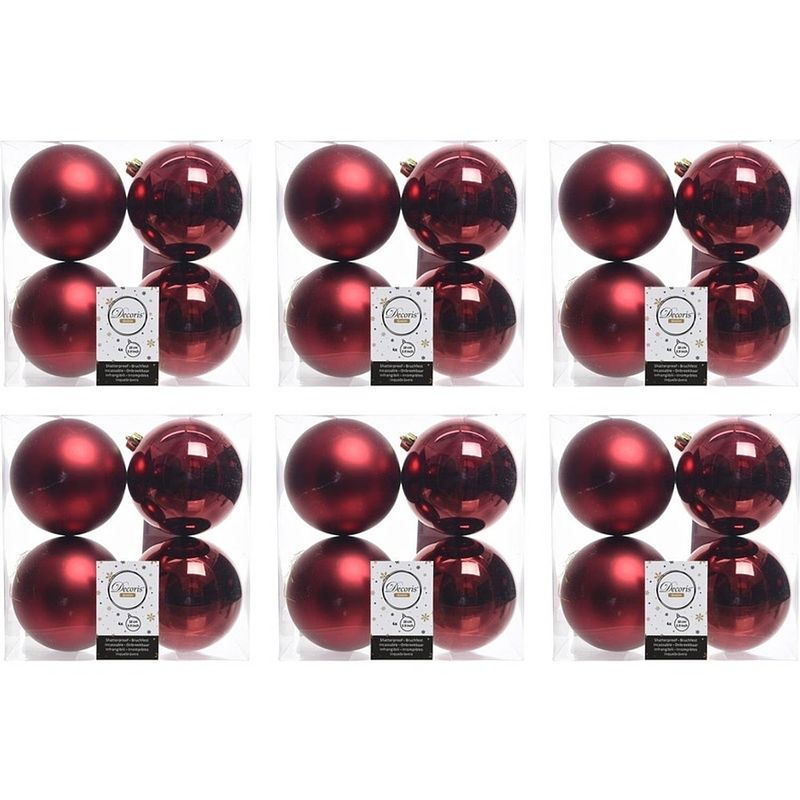 Foto van 24x kunststof kerstballen glanzend/mat donkerrood 10 cm kerstboom versiering/decoratie - kerstbal