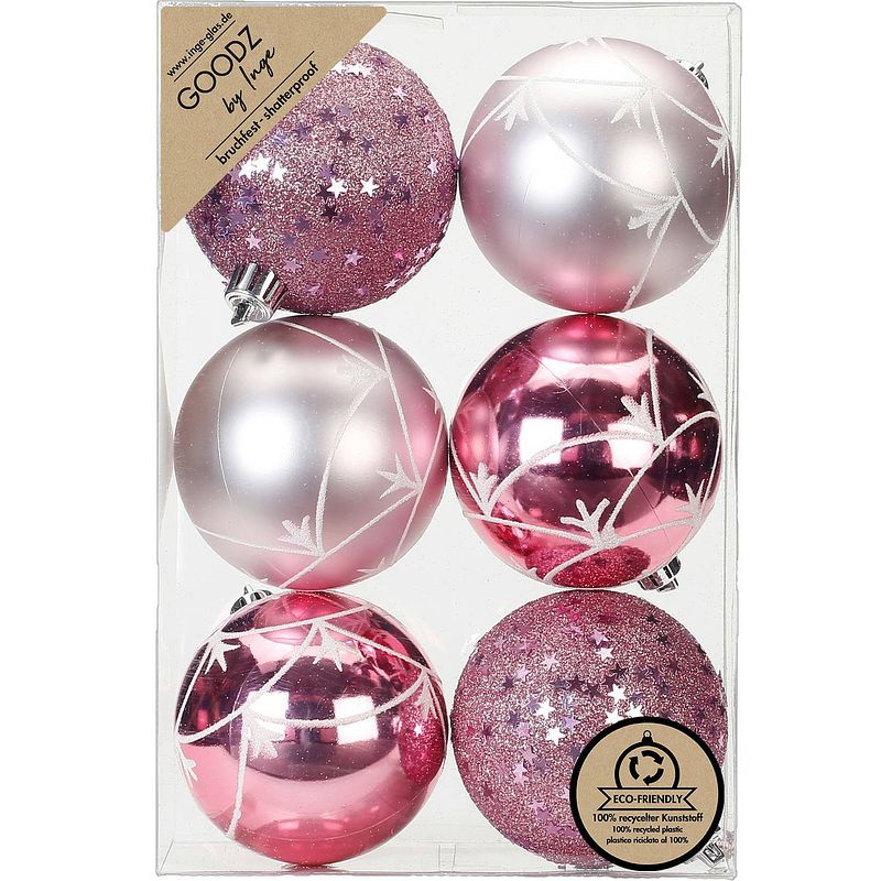 Foto van Inge christmas goodz kerstballen - 6x st- 8 cm - kunststof - roze - kerstbal