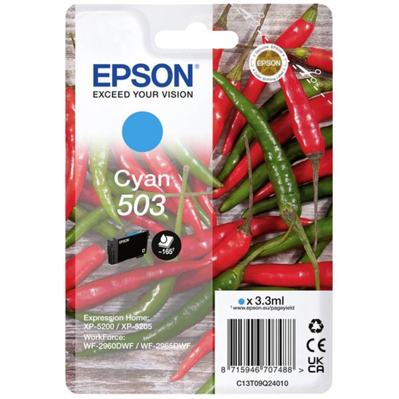 Foto van Epson inkt 503c origineel enkel blauw c13t09q24010