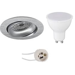 Foto van Led spot set - pragmi delton pro - gu10 fitting - inbouw rond - mat zilver - 4w - natuurlijk wit 4200k - kantelbaar -