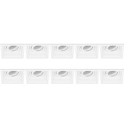 Foto van Spot armatuur 10 pack - pragmi domy pro - gu10 fitting - inbouw vierkant - mat wit - aluminium - verdiept - kantelbaar -