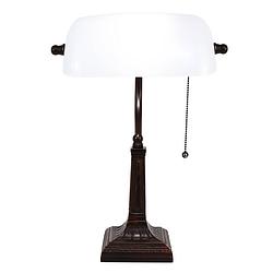 Foto van Haes deco - bankierslamptafellamp wit 26x16x40 cm fitting e27 / lamp max 1x40w