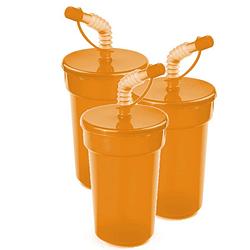 Foto van 6x stuks sportbeker/limonadebeker met rietje oranje 400 ml - drinkflessen