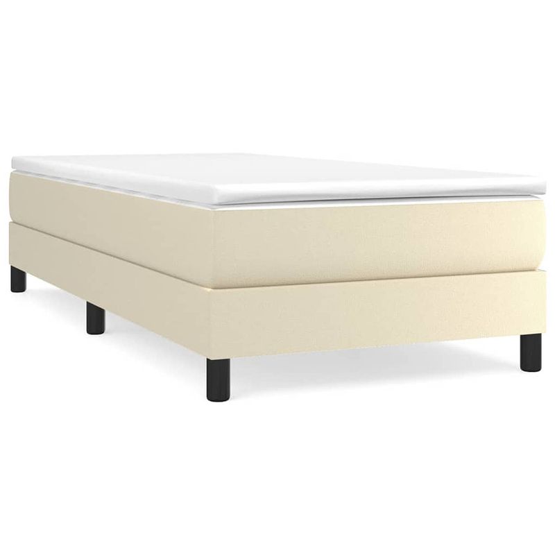 Foto van The living store boxspringbed - crème kunstleer - 203 x 90 x 25 cm - pocketvering matras - middelharde ondersteuning -