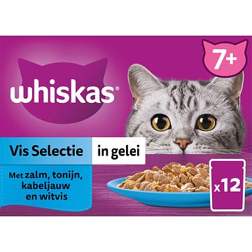 Foto van Whiskas 7+ natvoer vis selectie in gelei maaltijdzakjes 12 x 85g bij jumbo