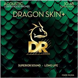 Foto van Dr strings dragon skin+ coated 80/20 extra light 10-48 snaren voor westerngitaar