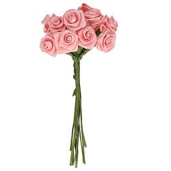 Foto van Rayher decoratie roosjes satijn - bosje van 12 - roze - 12 cm - hobbydecoratieobject
