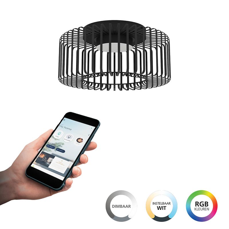 Foto van Eglo connect.z ginestrone-z plafondlamp - ø 45 cm - zwart/wit - instelbaar rgb & wit licht - dimbaar - zigbee