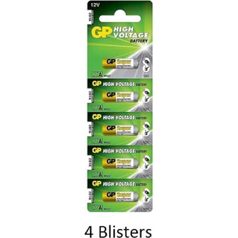 Foto van 20 stuks (4 blisters a 5 stuks) gp alkaline super batterij 27a 12v