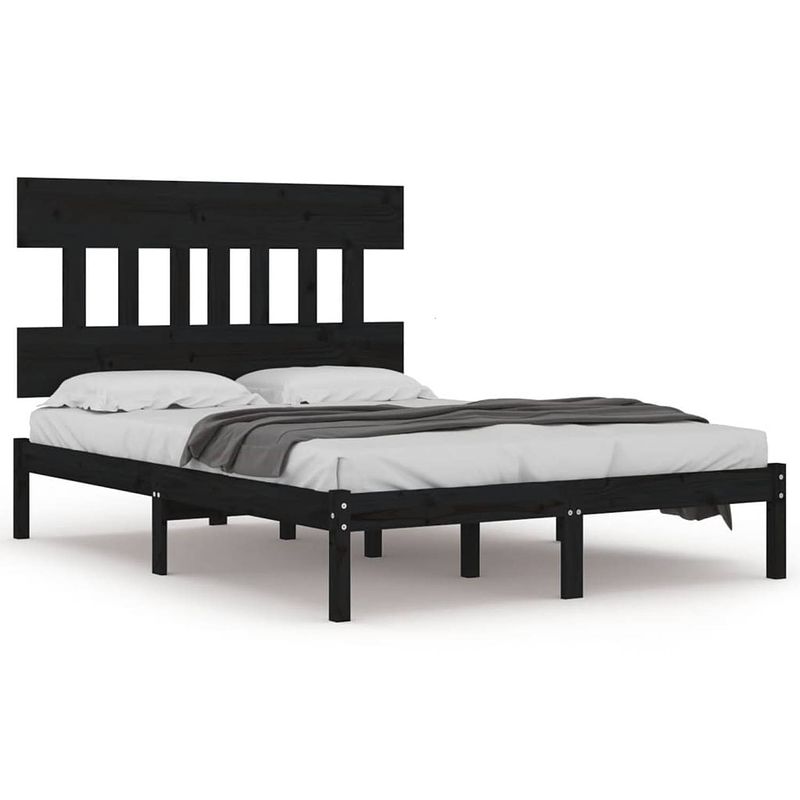 Foto van The living store houten bedframe - tijdloos ontwerp - bed - afmeting- 205.5 x 125.5 x 31 cm - kleur- zwart - ken-