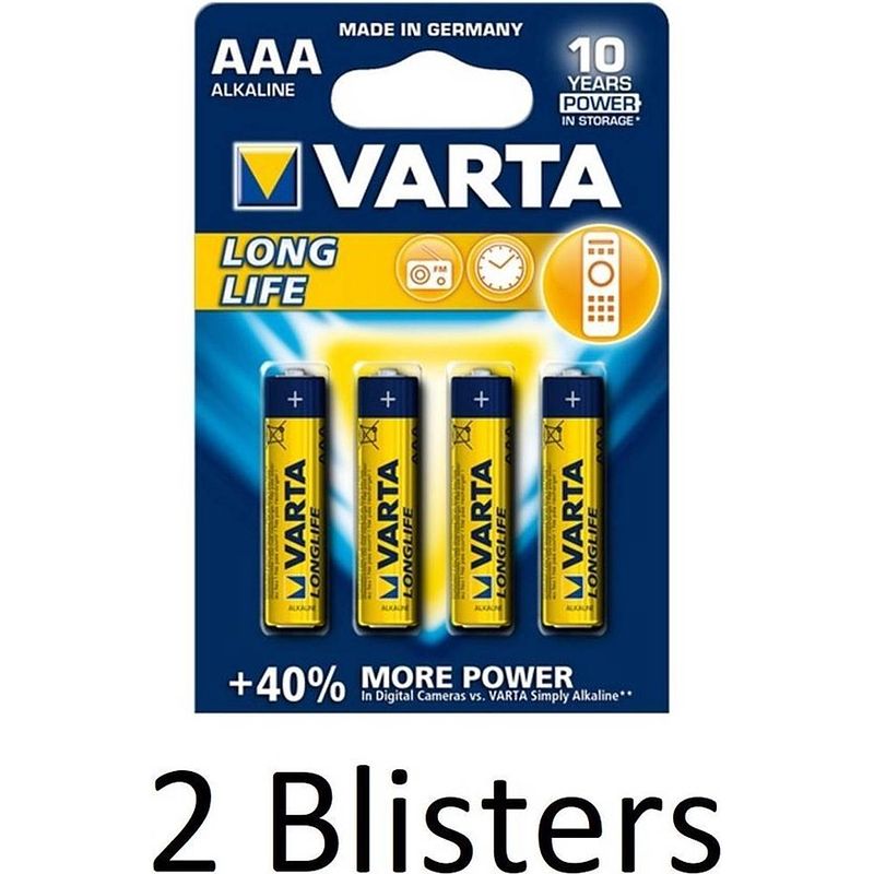 Foto van 8 stuks (2 blisters a 4 st) varta longlife aaa alkaline batterij