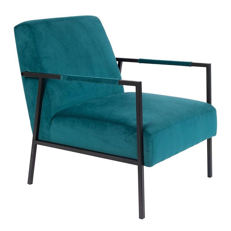 Foto van 24designs jamie fauteuil - blauw/groen fluweel - zwart metalen frame