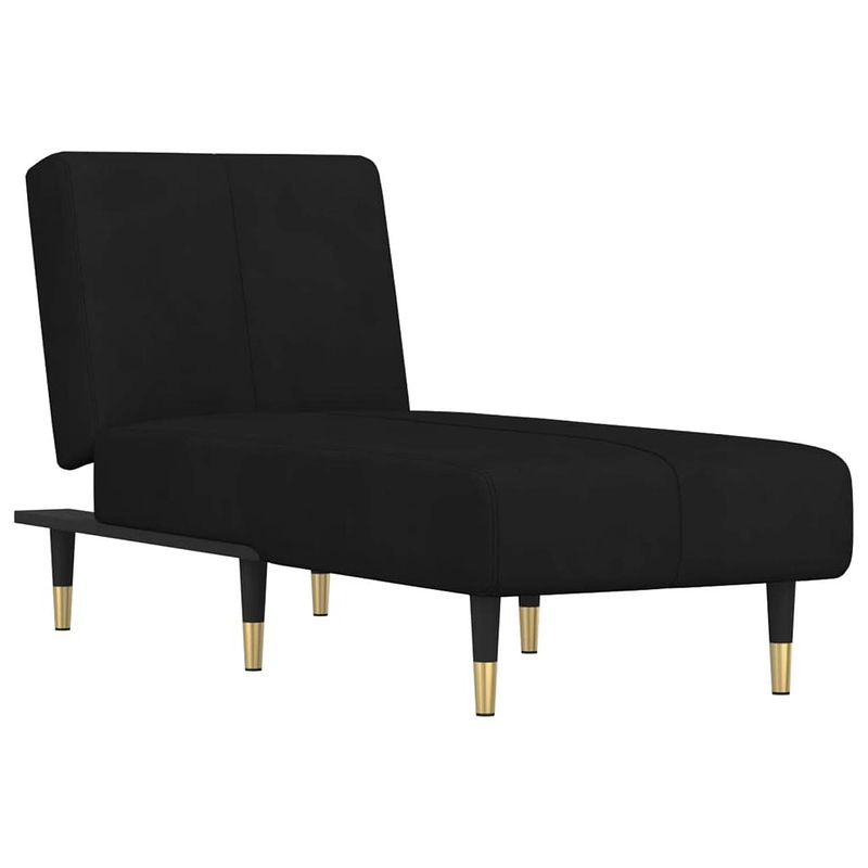 Foto van The living store chaise longue - verstelbaar - fluweel - zwart - 55 x 140 x 70 cm