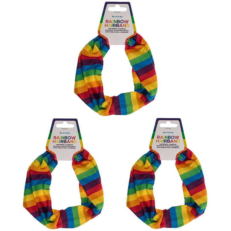 Foto van Haarbandje voor dames - 3x - gay pride/regenboog - polyester - verkleedhaardecoratie