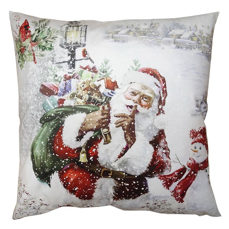 Foto van Clayre & eef kussenhoes 45x45 cm wit rood polyester kerstman sierkussenhoes wit sierkussenhoes