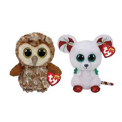 Foto van Ty - knuffel - beanie boo's - percy owl & christmas mouse