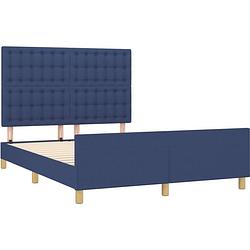 Foto van The living store bedframe - blauw - 203 x 146 x 118/128 cm - verstelbaar hoofdeinde - stevige poten - multiplex