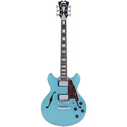 Foto van D'sangelico premier mini dc ocean turquoise semi-akoestische gitaar met gigbag