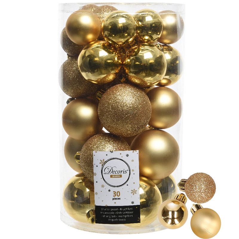 Foto van Decoris kerstballen 44x stuks goud 3-4-5-6 cm kunststof - kerstbal