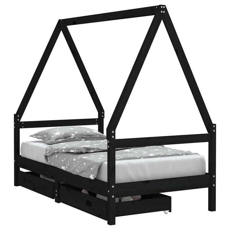 Foto van Vidaxl kinderbedframe met lades 80x160 cm massief grenenhout zwart