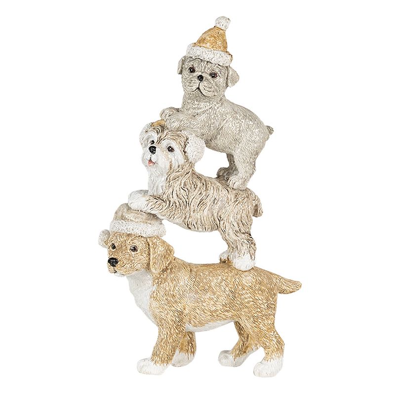 Foto van Clayre & eef kerstdecoratie beeld honden 10*4*18 cm grijs beige wit kunststof decoratief figuur decoratieve accessoires