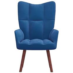 Foto van The living store relaxstoel blauw fluweel 61.5x69x95.5 cm - blokpatroon - schuim