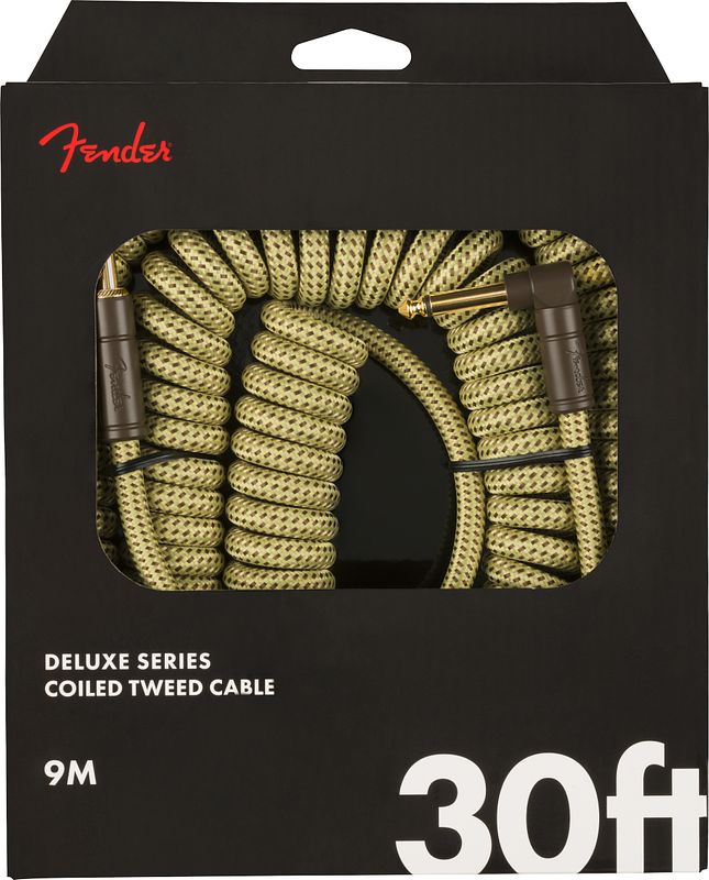 Foto van Fender deluxe cables coil cable 9 m tweed recht en haaks