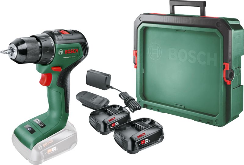 Foto van Bosch universaldrill 18v-60 + 2.5 ah accu (2x) + systembox s