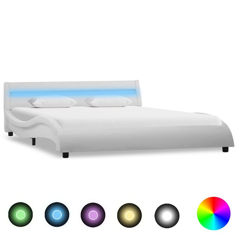 Foto van Vidaxl bedframe met led kunstleer wit 140x200 cm